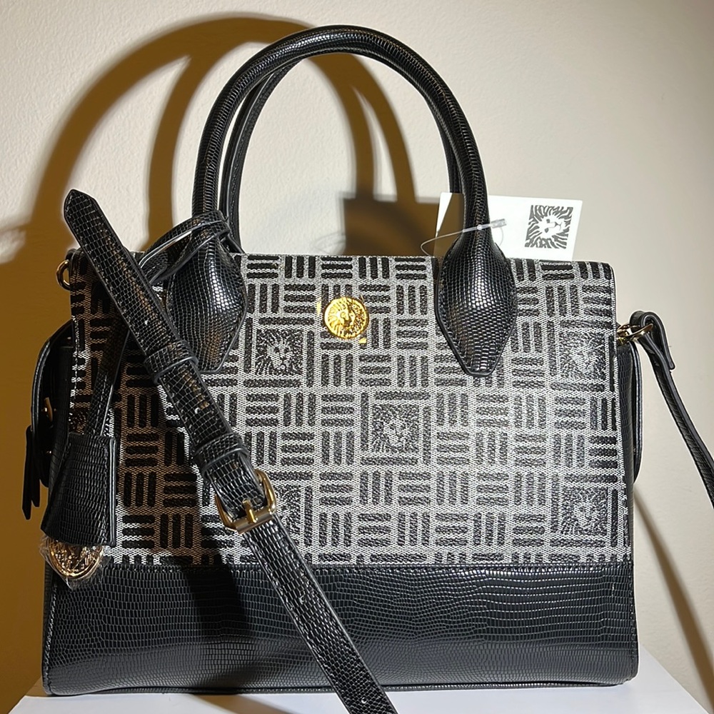 Anne Klein black monogram satchel purse, brand new with tags.